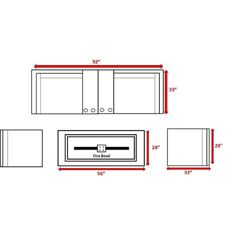 Set tavolo per focolare LSI in vimini grigio/marrone 7 pezzi