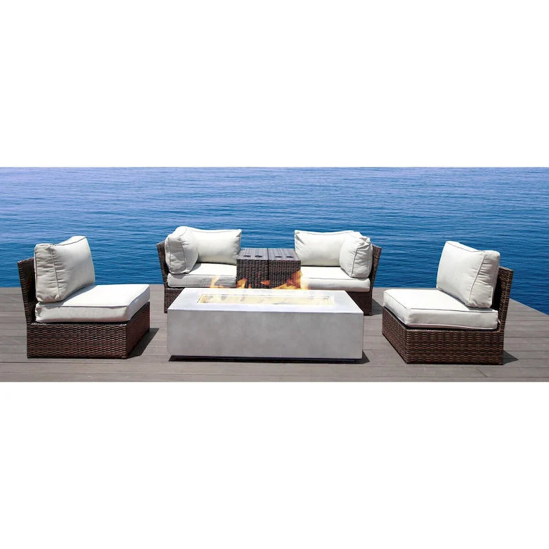 Set tavolo per focolare LSI in vimini grigio/marrone 7 pezzi