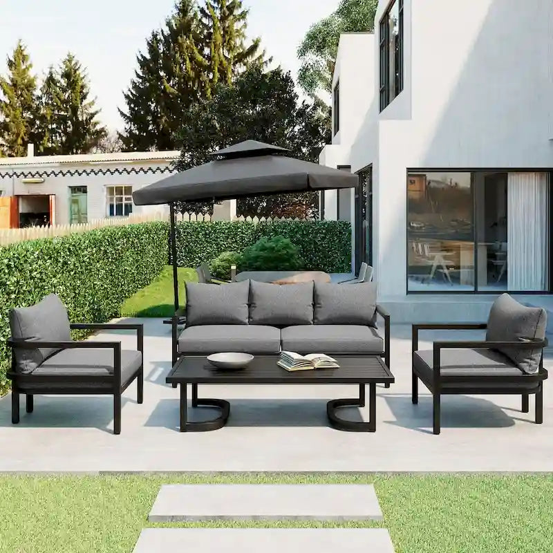 Set divano da esterno in acciaio multi-persona, impermeabile, antiruggine e anti-UV, adatto per giardini e prati