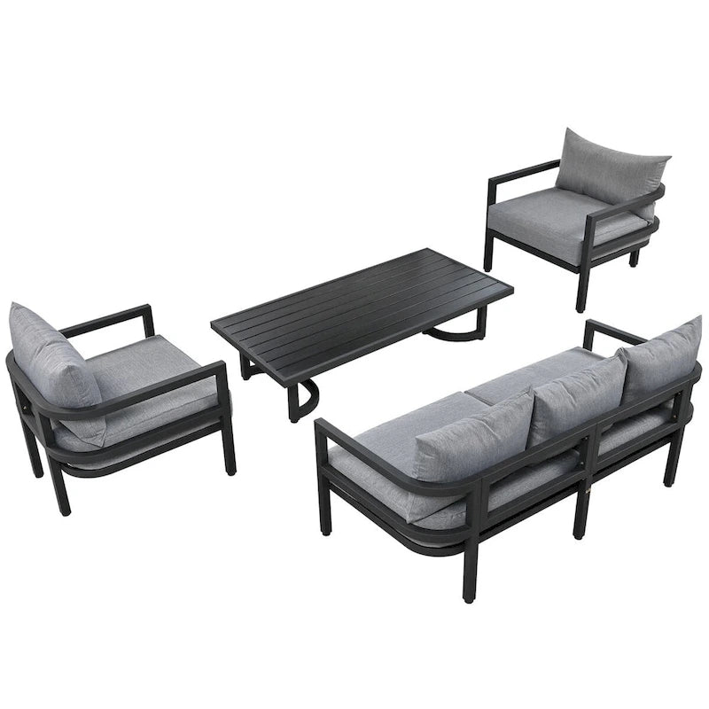 Set divano da esterno in acciaio multi-persona, impermeabile, antiruggine e anti-UV, adatto per giardini e prati