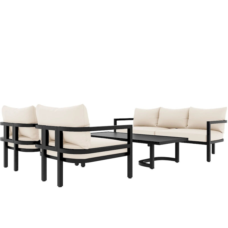 Set divano da esterno in acciaio multi-persona, impermeabile, antiruggine e anti-UV, adatto per giardini e prati