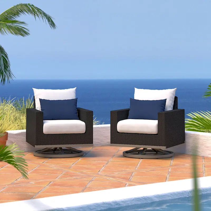 Poltrone da esterno Milo Espresso Sunbrella a 2 pezzi con movimento per patio