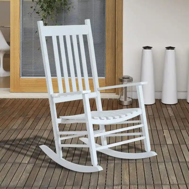 Sedia a dondolo Grondin per interni ed esterni con struttura in legno massiccio, dondolo per patio e veranda resistente a tutte le intemperie e con schienale alto
