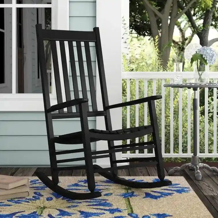 Sedia a dondolo Grondin per interni ed esterni con struttura in legno massiccio, dondolo per patio e veranda resistente a tutte le intemperie e con schienale alto