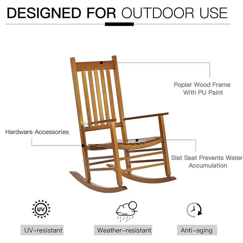 Sedia a dondolo Grondin per interni ed esterni con struttura in legno massiccio, dondolo per patio e veranda resistente a tutte le intemperie e con schienale alto
