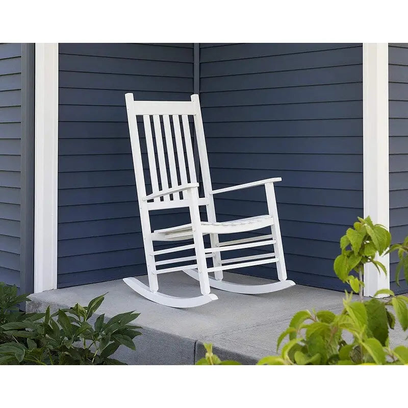 Sedia a dondolo Grondin per interni ed esterni con struttura in legno massiccio, dondolo per patio e veranda resistente a tutte le intemperie e con schienale alto