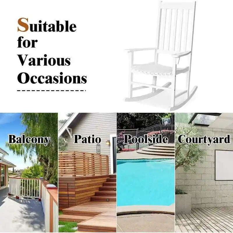 Sedia a dondolo Grondin per interni ed esterni con struttura in legno massiccio, dondolo per patio e veranda resistente a tutte le intemperie e con schienale alto