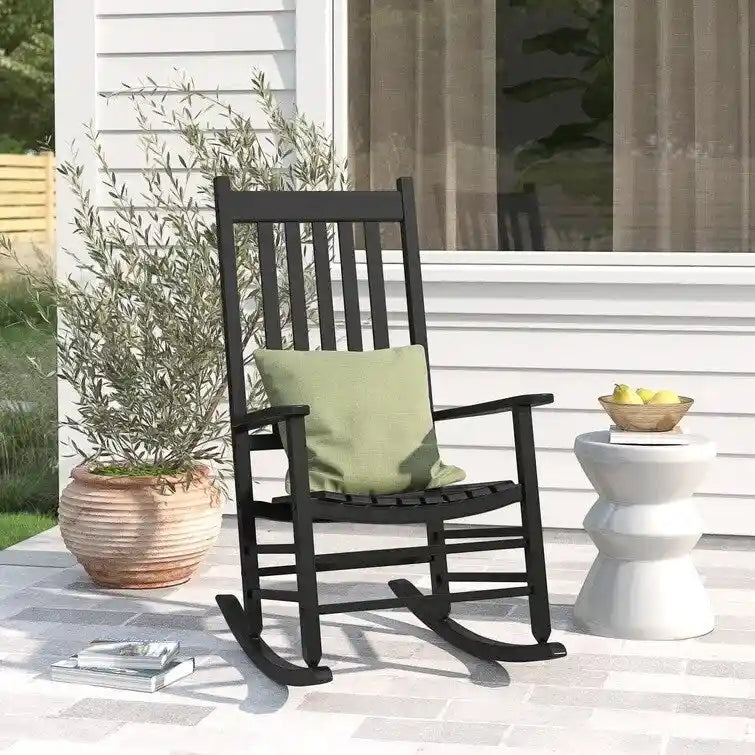Sedia a dondolo Grondin per interni ed esterni con struttura in legno massiccio, dondolo per patio e veranda resistente a tutte le intemperie e con schienale alto