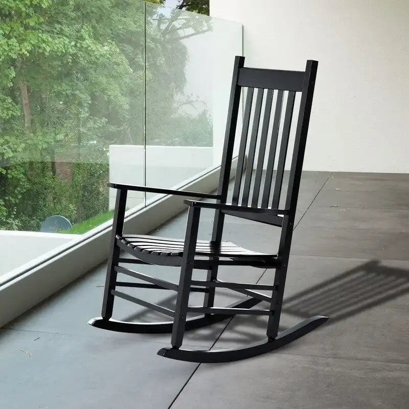 Sedia a dondolo Grondin per interni ed esterni con struttura in legno massiccio, dondolo per patio e veranda resistente a tutte le intemperie e con schienale alto