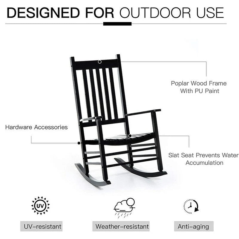 Sedia a dondolo Grondin per interni ed esterni con struttura in legno massiccio, dondolo per patio e veranda resistente a tutte le intemperie e con schienale alto