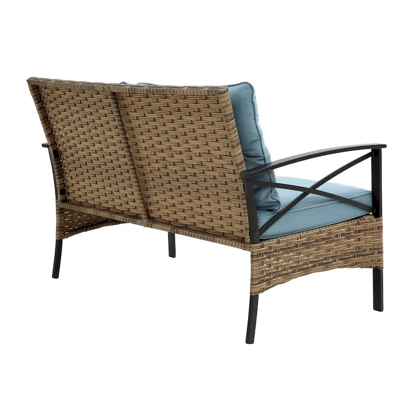 Set divano sezionale a 4 pezzi da esterno in vimini e rattan con cuscino per giardino e patio