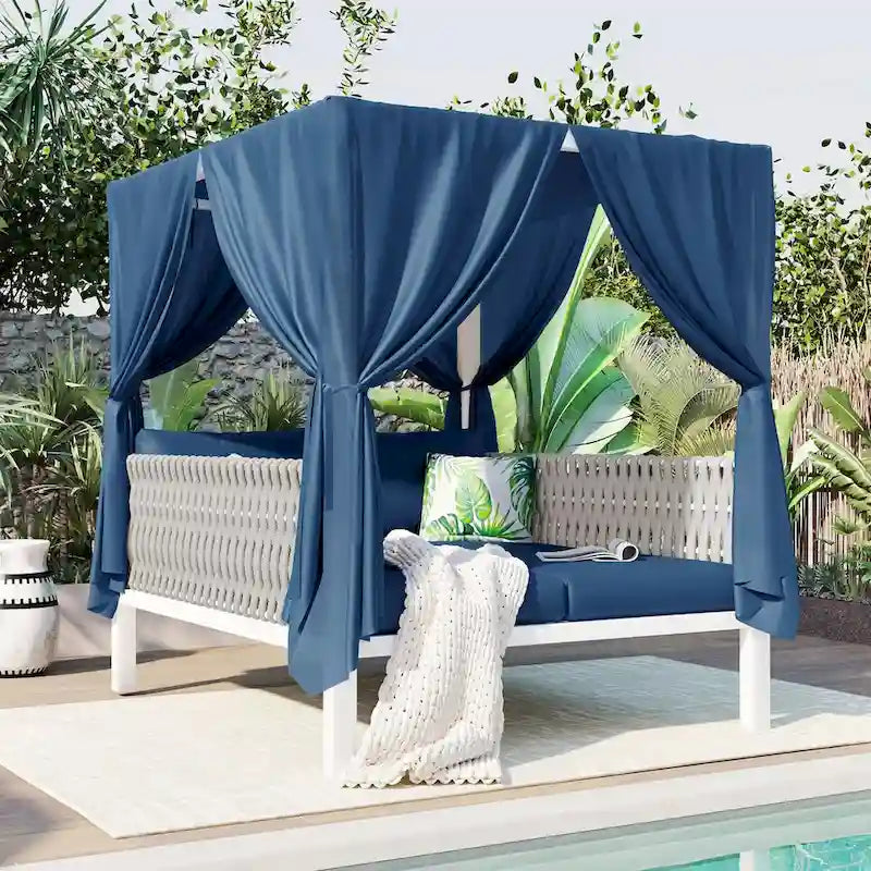 Outdoor Patio Sunbed with Curtains, High Comfort, Suitable
