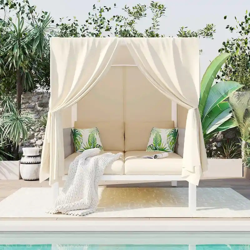 Lettino da Esterno con Tende, Alto Comfort, Adatto