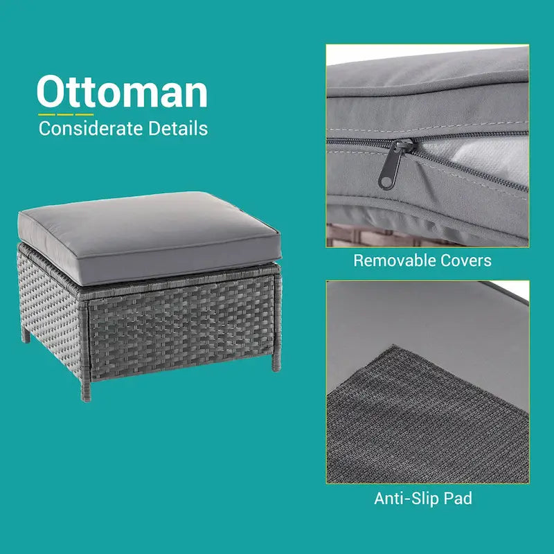 BONOSUKI Set di Divani da Giardino 8 Pezzi in Rattan Grigio con Poggiapiedi