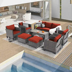 BONOSUKI Set di Divani da Giardino 8 Pezzi in Rattan Grigio con Poggiapiedi