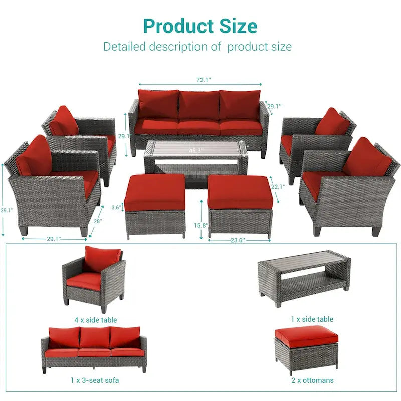 BONOSUKI Set di Divani da Giardino 8 Pezzi in Rattan Grigio con Poggiapiedi
