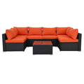 Black 7-Piece Wicker Outdoor Sectional Set Patio Sofa Set with Orange Cushions and Coffee Table