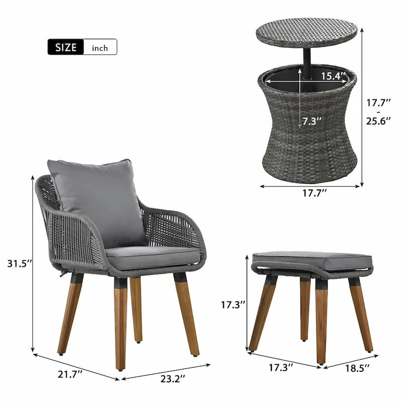 Set salotto da giardino 5 pezzi con tavolo bar in vimini e poggiapiedi