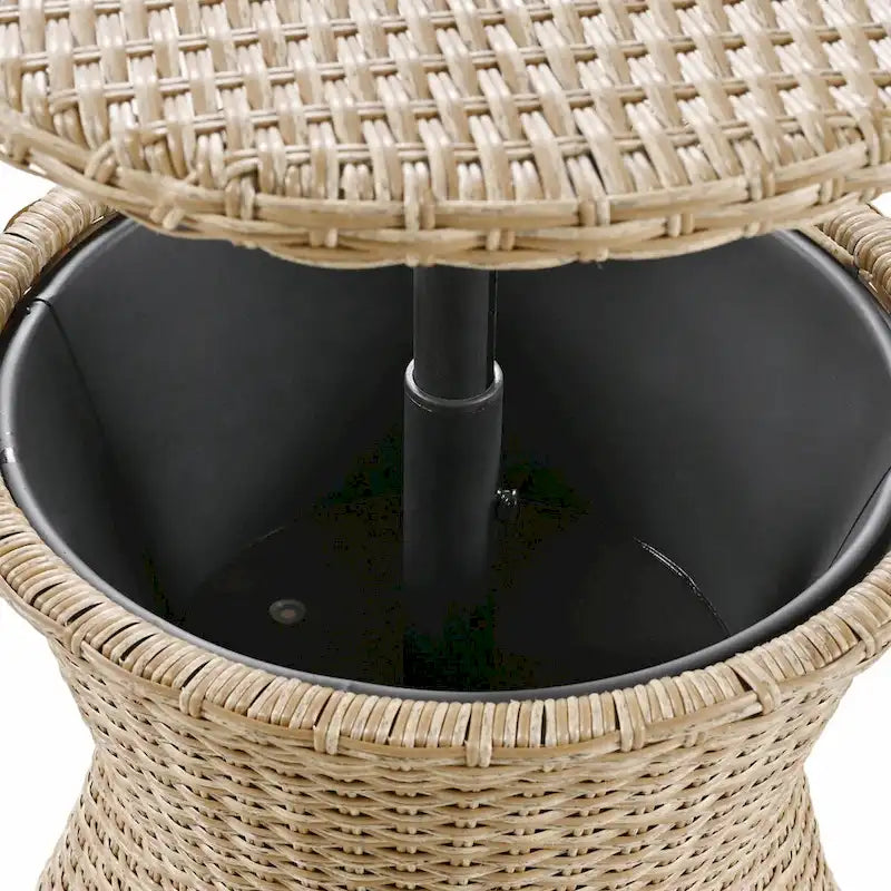 Set salotto da giardino 5 pezzi con tavolo bar in vimini e poggiapiedi