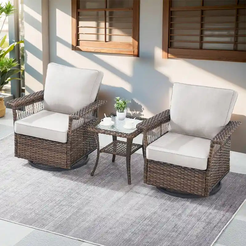 Gymojoy Patio Sectional Outdoor Sofa with Swivel Chair Table - Brown