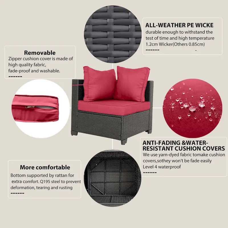 Divano Sezionale da Esterno a 7 Pezzi in Rattan PE con Cuscini e Tavolino da Caffè