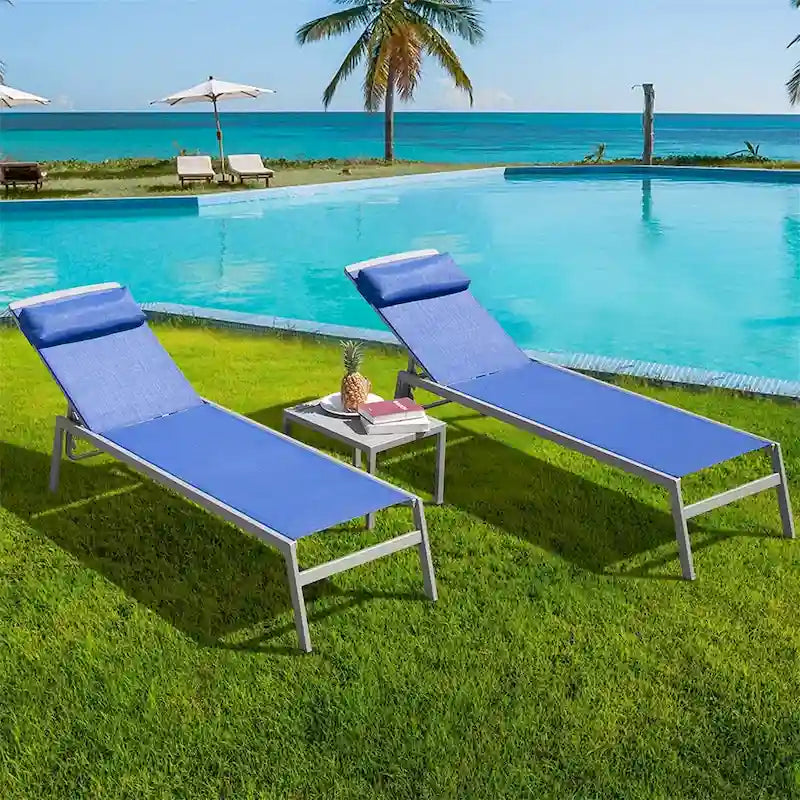 5 Sedie a Sdraio Reclinabili da Esterno in Alluminio con Cuscino e 1 Tavolo, Colore Blu - N/A