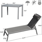 5 Sedie a Sdraio Reclinabili da Esterno in Alluminio con Cuscino e 1 Tavolo, Colore Blu - N/A