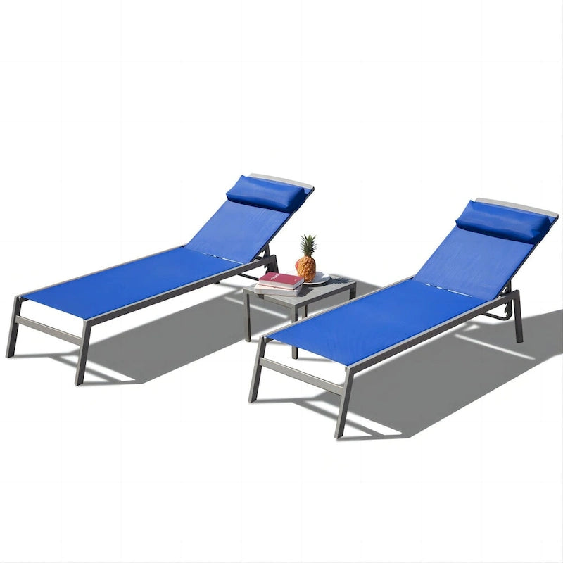5 Sedie a Sdraio Reclinabili da Esterno in Alluminio con Cuscino e 1 Tavolo, Colore Blu - N/A