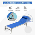 5 Sedie a Sdraio Reclinabili da Esterno in Alluminio con Cuscino e 1 Tavolo, Colore Blu - N/A