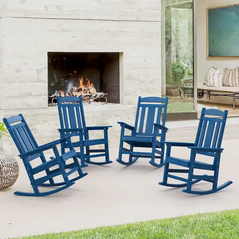 LUE BONA Sedie a dondolo Adirondack da esterno in plastica per patio, set da 4 - 34.6P x 28L x 43.7A