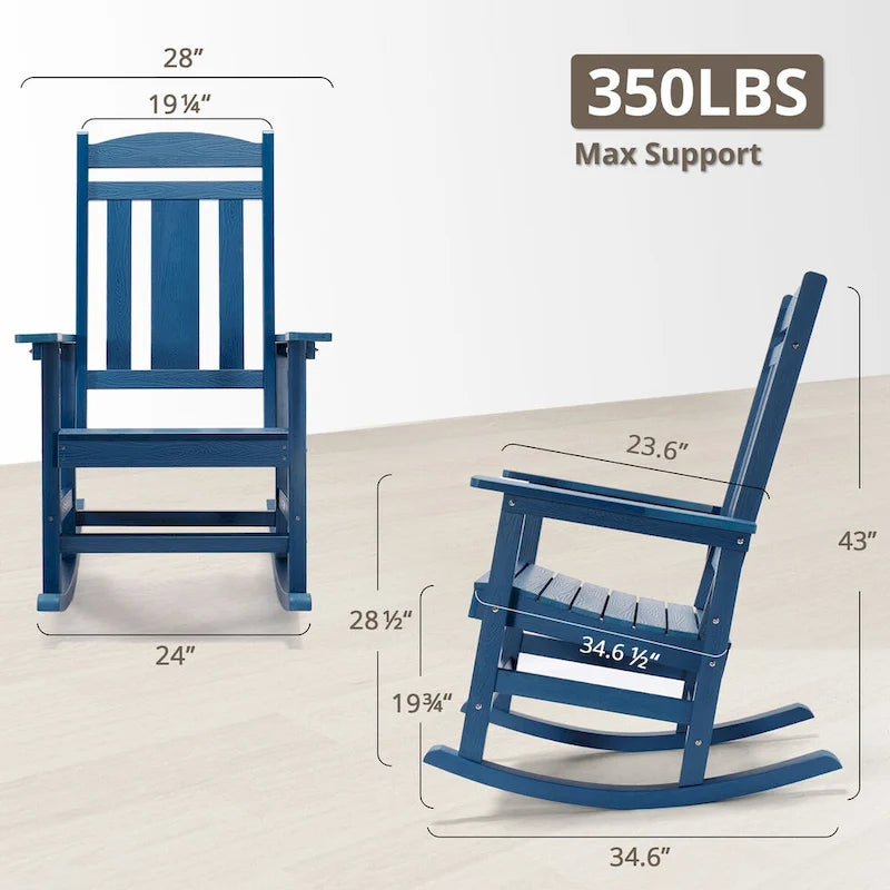 LUE BONA Sedie a dondolo Adirondack da esterno in plastica per patio, set da 4 - 34.6P x 28L x 43.7A