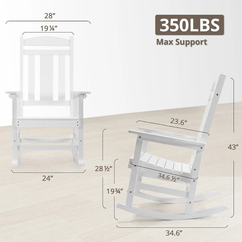 LUE BONA Sedie a dondolo Adirondack da esterno in plastica per patio, set da 4 - 34.6P x 28L x 43.7A