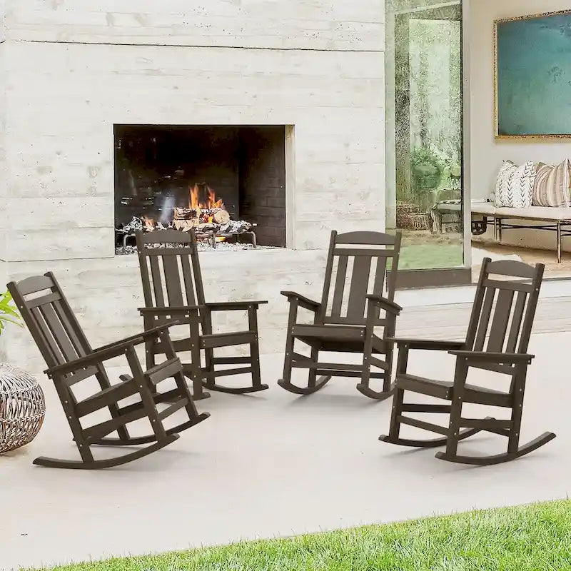 LUE BONA Sedie a dondolo Adirondack da esterno in plastica per patio, set da 4 - 34.6P x 28L x 43.7A