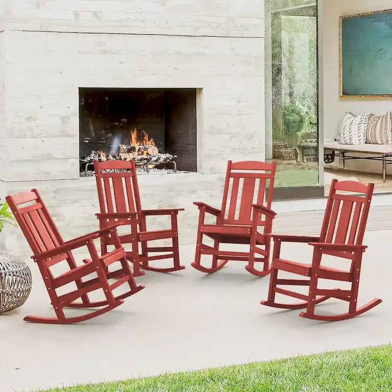 LUE BONA Sedie a dondolo Adirondack da esterno in plastica per patio, set da 4 - 34.6P x 28L x 43.7A