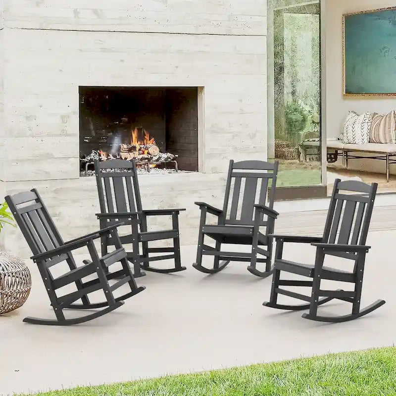 LUE BONA Sedie a dondolo Adirondack da esterno in plastica per patio, set da 4 - 34.6P x 28L x 43.7A