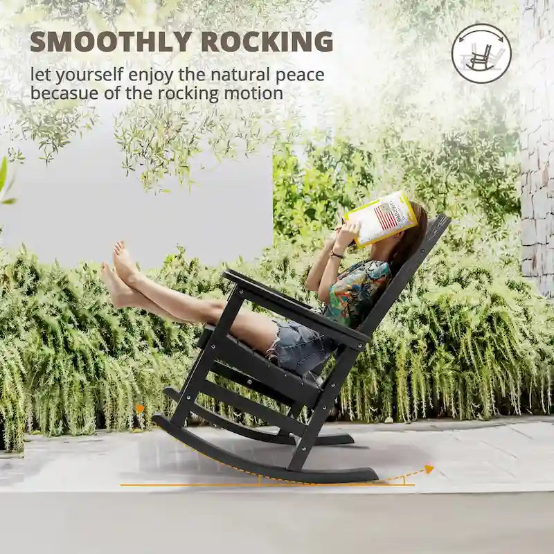 LUE BONA Sedie a dondolo Adirondack da esterno in plastica per patio, set da 4 - 34.6P x 28L x 43.7A