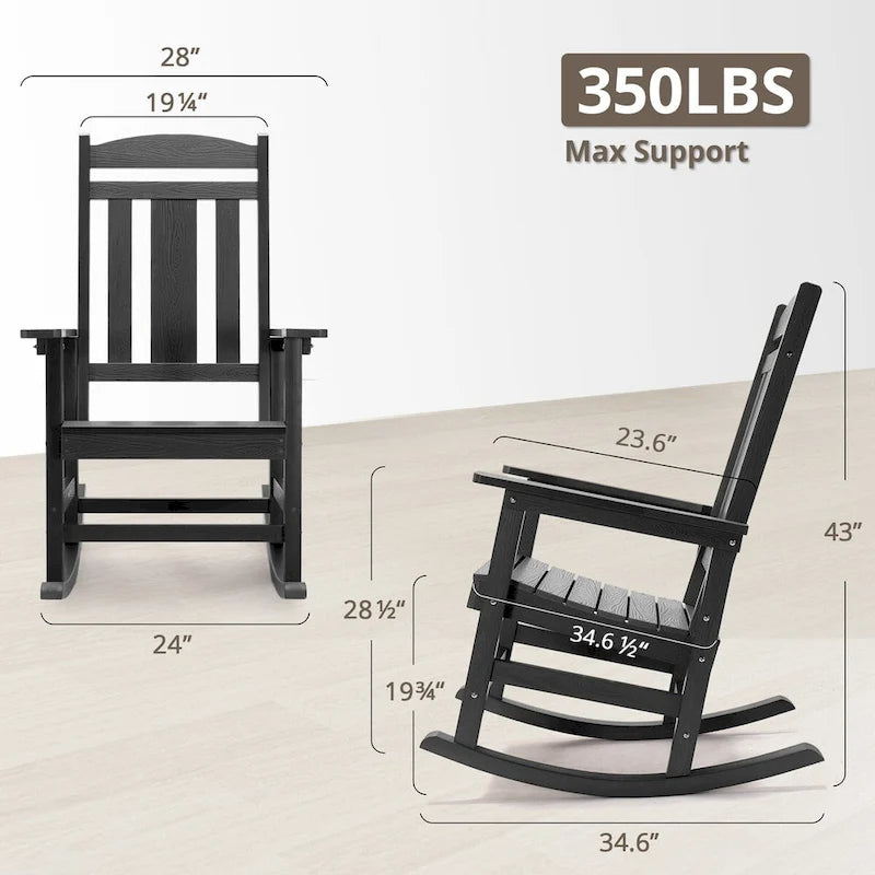 LUE BONA Sedie a dondolo Adirondack da esterno in plastica per patio, set da 4 - 34.6P x 28L x 43.7A