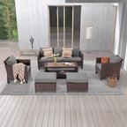 LIVOOSUN Set di 6 Mobili da Esterno in Rattan Marrone per Patio con Tavolino da Caffè