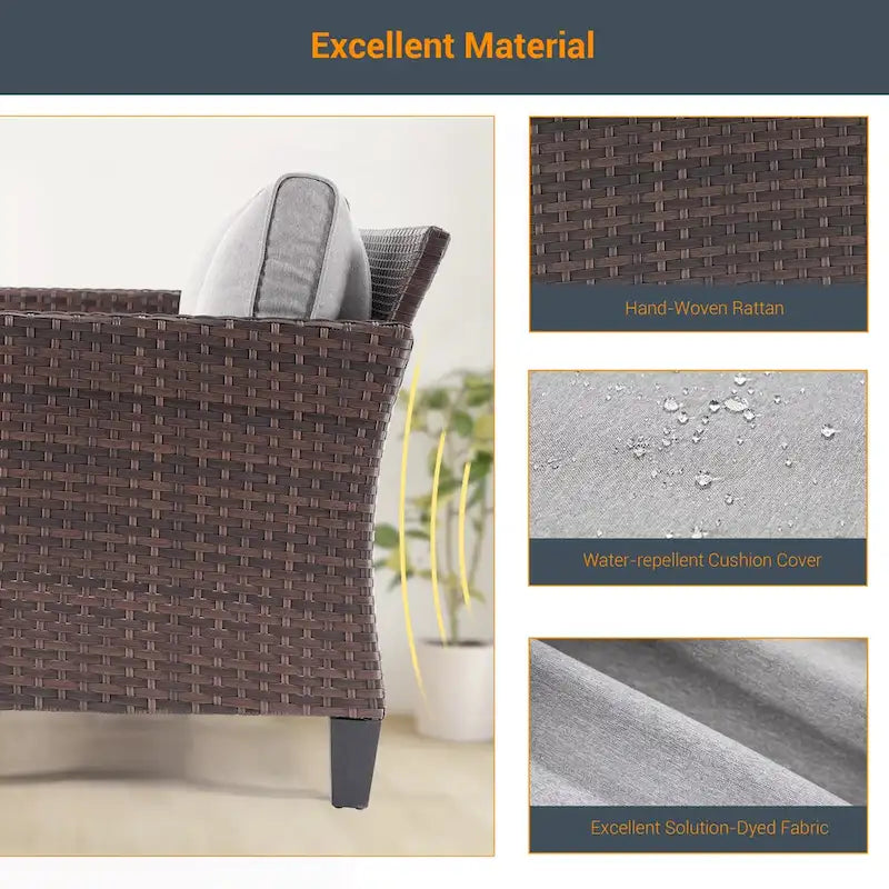 LIVOOSUN Set di 6 Mobili da Esterno in Rattan Marrone per Patio con Tavolino da Caffè