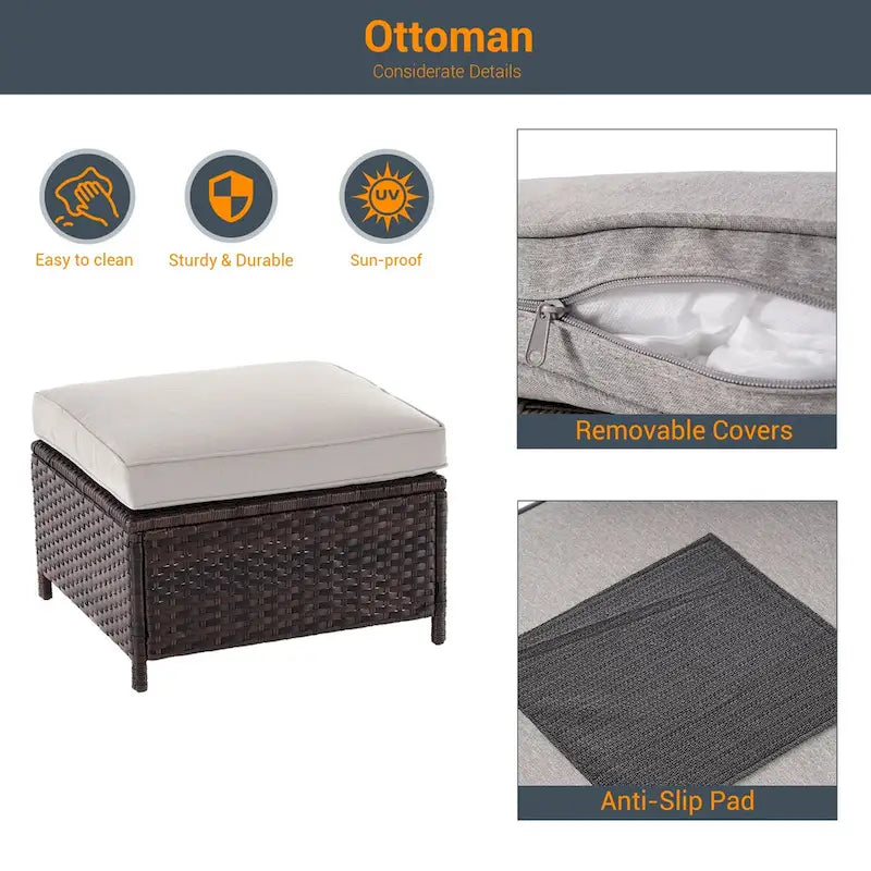 LIVOOSUN Set di 6 Mobili da Esterno in Rattan Marrone per Patio con Tavolino da Caffè