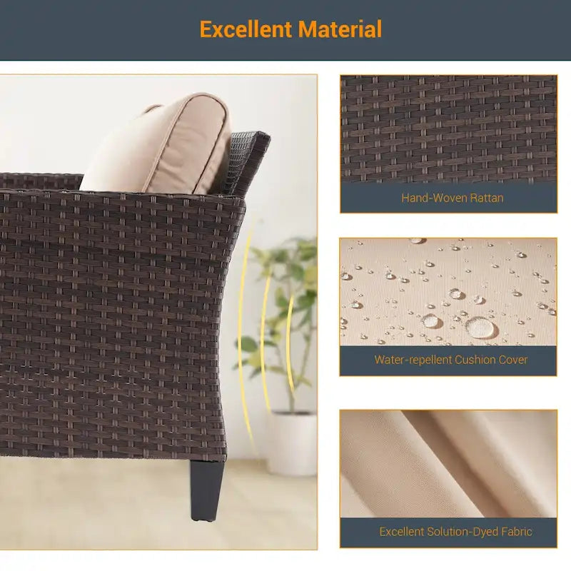 LIVOOSUN Set di 6 Mobili da Esterno in Rattan Marrone per Patio con Tavolino da Caffè