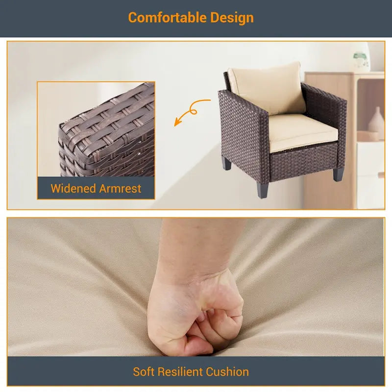 LIVOOSUN Set di 6 Mobili da Esterno in Rattan Marrone per Patio con Tavolino da Caffè