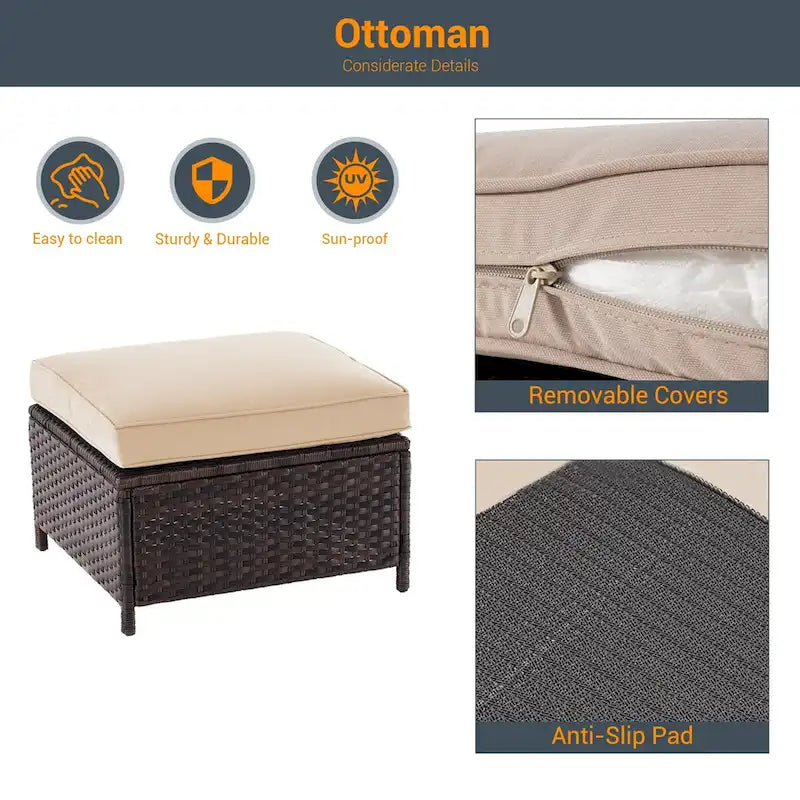 LIVOOSUN Set di 6 Mobili da Esterno in Rattan Marrone per Patio con Tavolino da Caffè