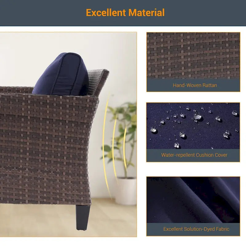 LIVOOSUN Set di 6 Mobili da Esterno in Rattan Marrone per Patio con Tavolino da Caffè