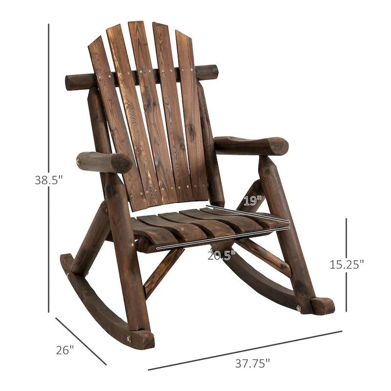 Sedia a dondolo Adirondack da esterno monoposto con schienale alto rustico