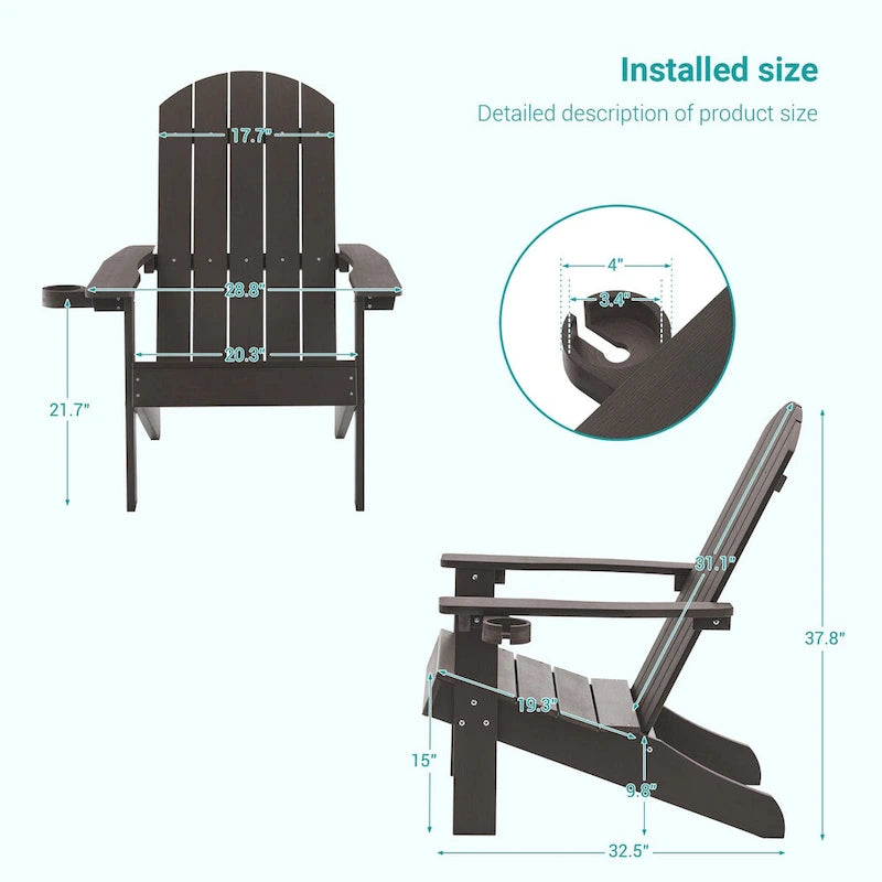 Bonosuki Sedia Adirondack da Giardino con Braccioli Grandi, Sedia da Falò