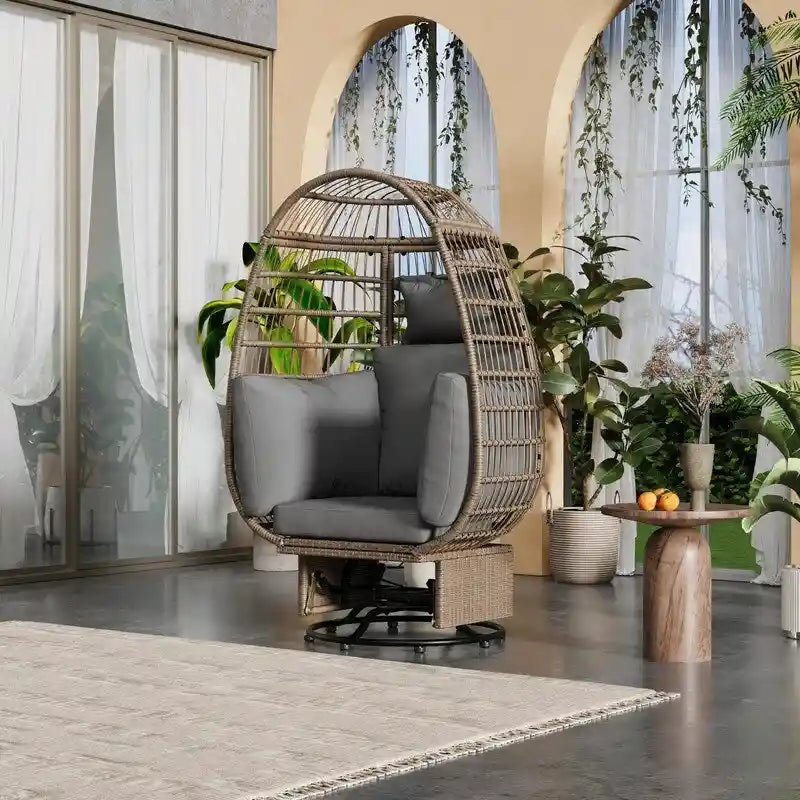 Swivel Rattan Egg Patio Chair with Cushions and Rocking Function