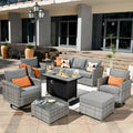 HOOOWOOO Set da 10 Pezzi di Mobili da Giardino con Divano Sezionale in Rattan Vimini e Tavolo con Focolare