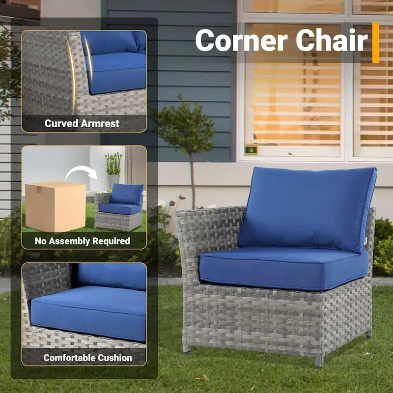 HOOOWOOO Set da 10 Pezzi di Mobili da Giardino con Divano Sezionale in Rattan Vimini e Tavolo con Focolare