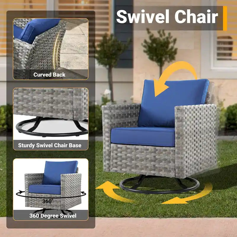 HOOOWOOO Set da 10 Pezzi di Mobili da Giardino con Divano Sezionale in Rattan Vimini e Tavolo con Focolare